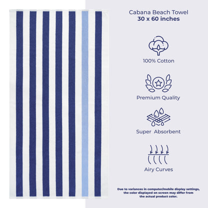American Soft Linen, teli mare 100% cotone, confezione da 4, teli piscina a righe Cabana 30 x 60 cm