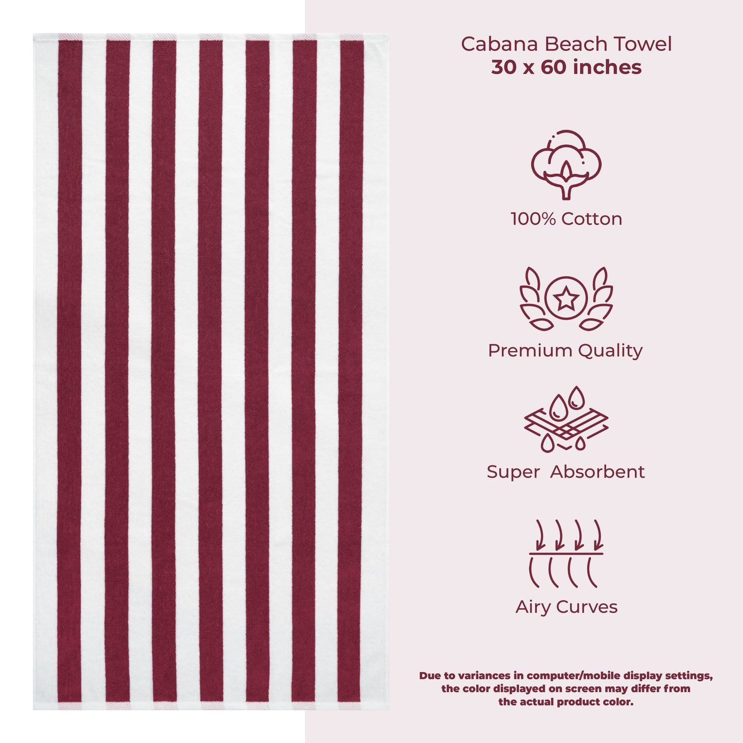 American Soft Linen, teli mare 100% cotone, confezione da 4, teli piscina a righe Cabana 30 x 60 cm