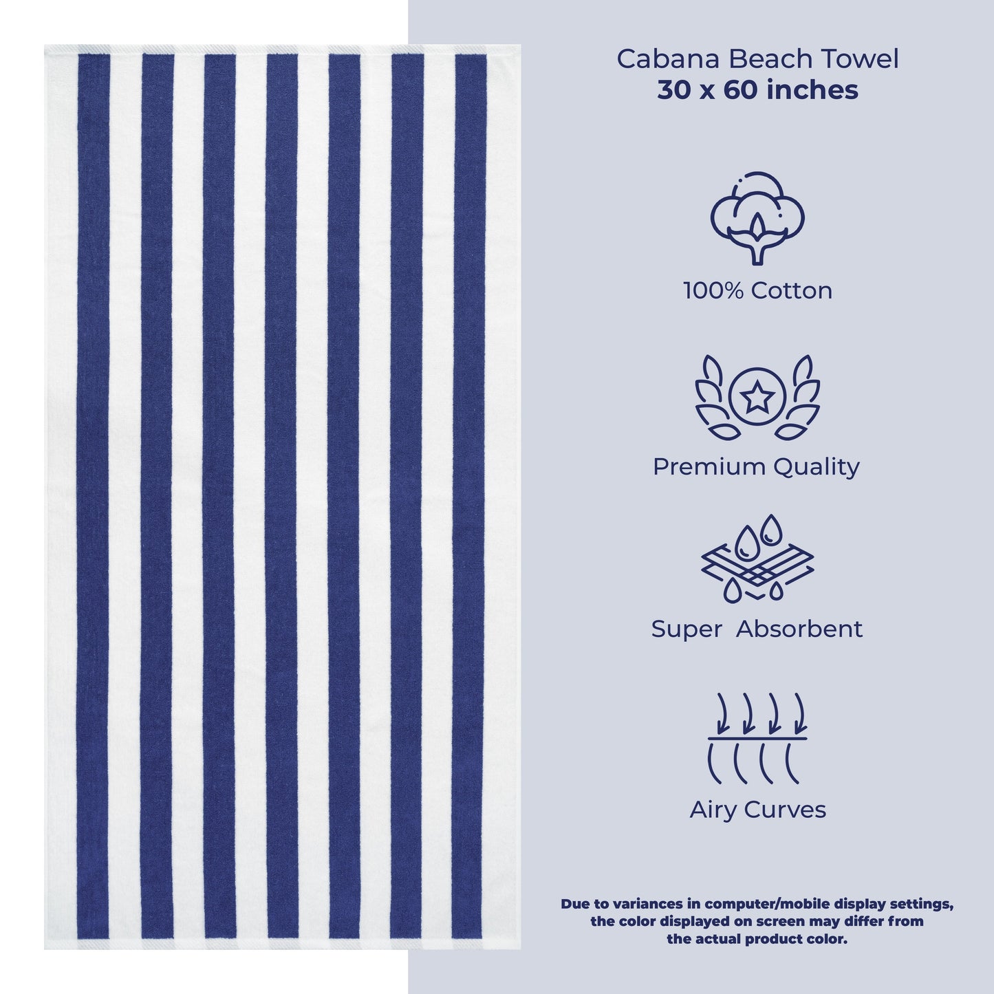 American Soft Linen, teli mare 100% cotone, confezione da 4, teli piscina a righe Cabana 30 x 60 cm