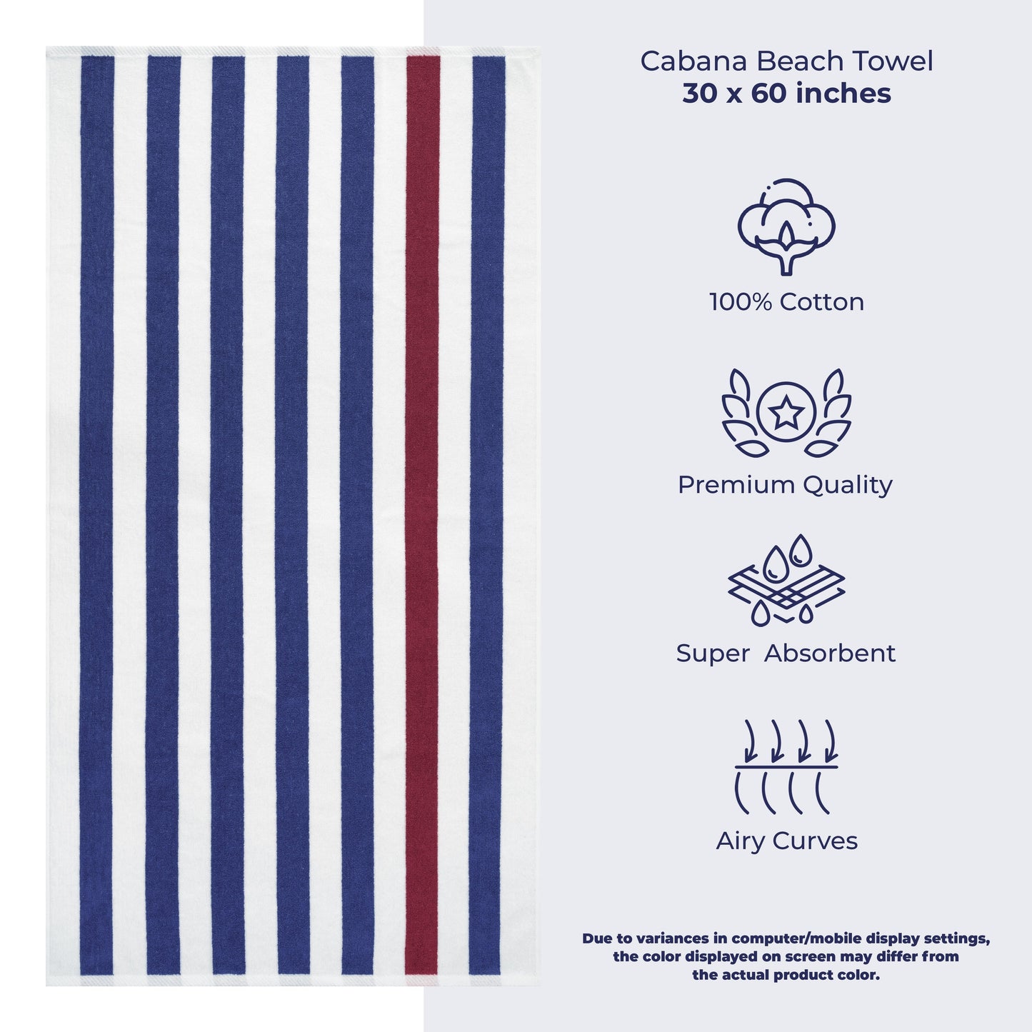 American Soft Linen, teli mare 100% cotone, confezione da 4, teli piscina a righe Cabana 30 x 60 cm