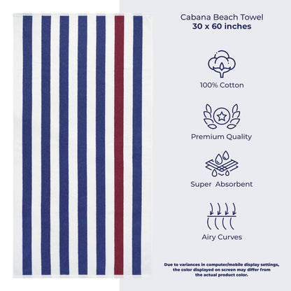 American Soft Linen, teli mare 100% cotone, confezione da 4, teli piscina a righe Cabana 30 x 60 cm