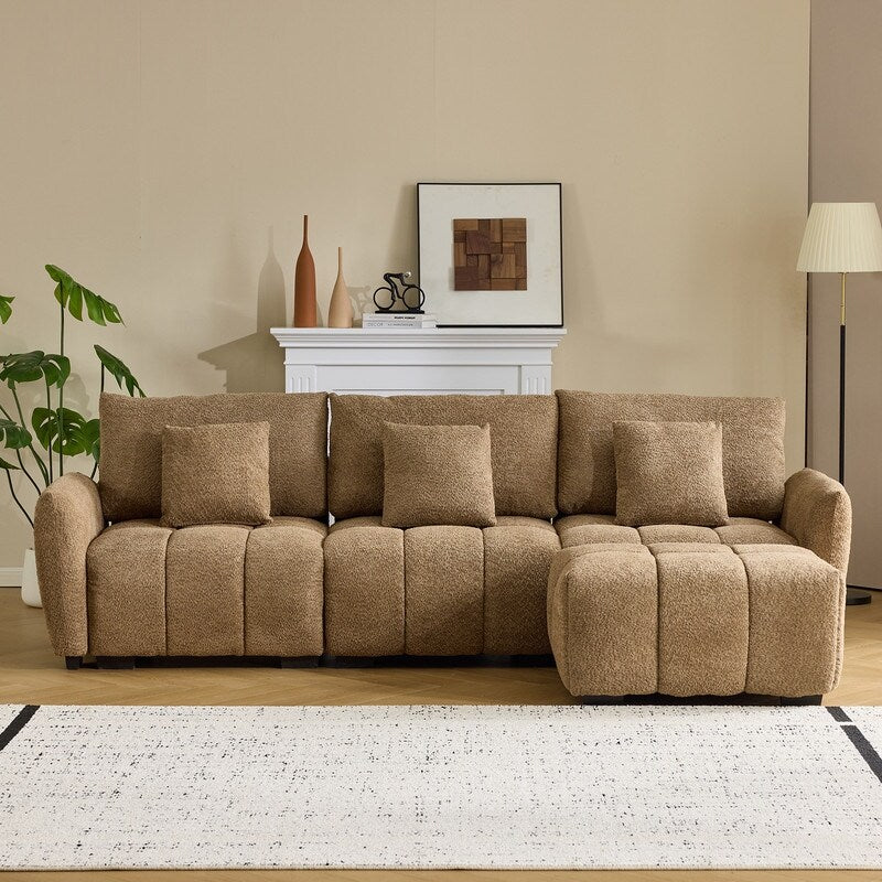 Divano americano in tessuto bouclé con pouf - 3 posti 1 pouf
