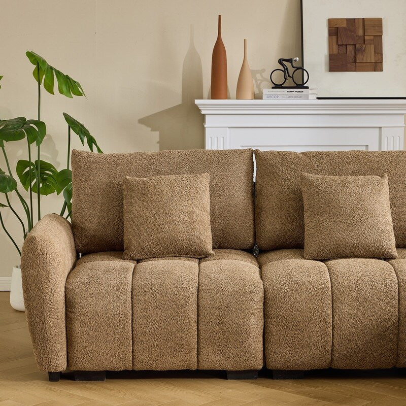 Divano americano in tessuto bouclé con pouf - 3 posti 1 pouf