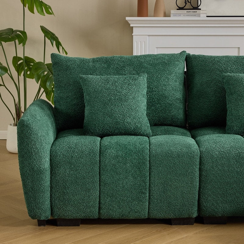 Divano americano in tessuto bouclé con pouf - 3 posti 1 pouf