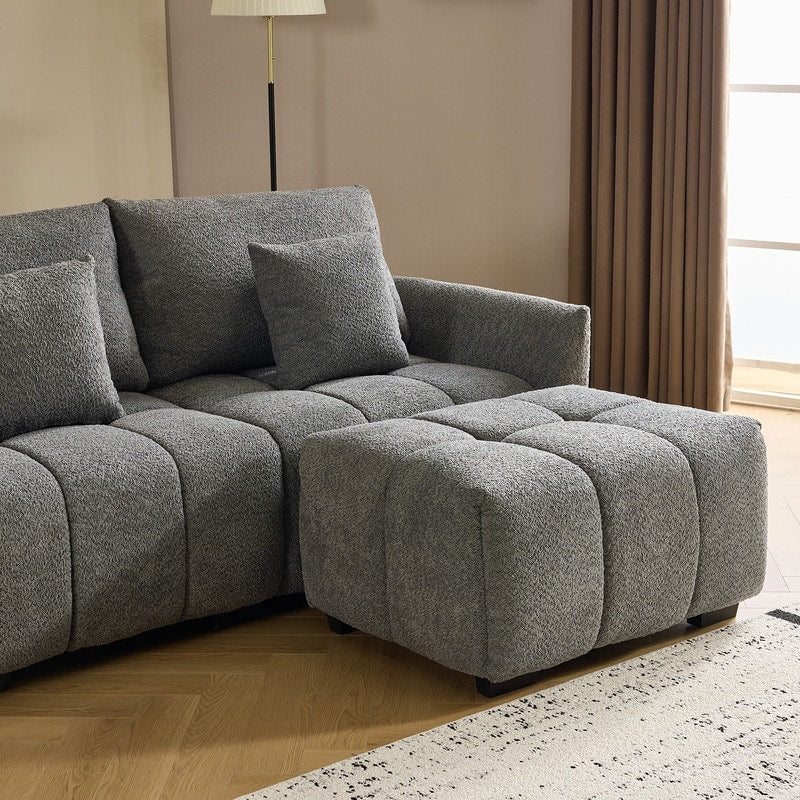 Divano americano in tessuto bouclé con pouf - 3 posti 1 pouf