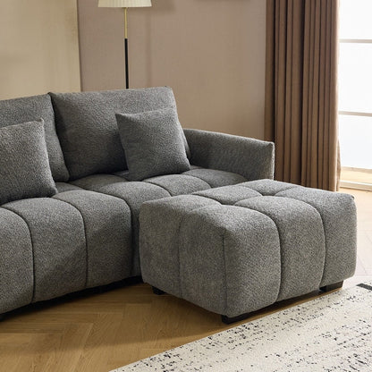 Divano americano in tessuto bouclé con pouf - 3 posti 1 pouf