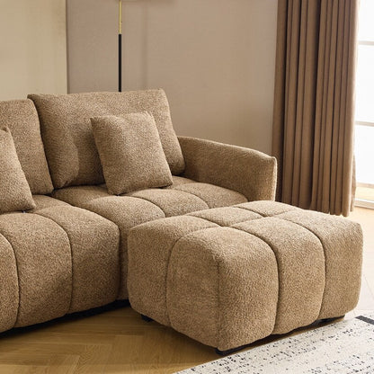 Divano americano in tessuto bouclé con pouf - 3 posti 1 pouf