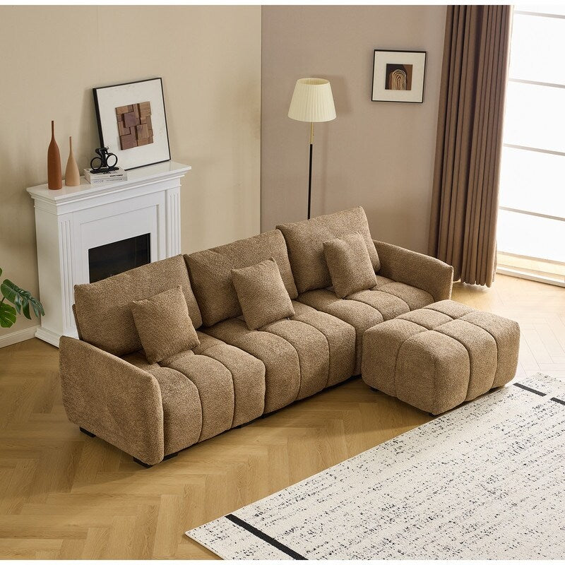 Divano americano in tessuto bouclé con pouf - 3 posti 1 pouf