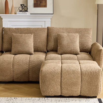 Divano americano in tessuto bouclé con pouf - 3 posti 1 pouf