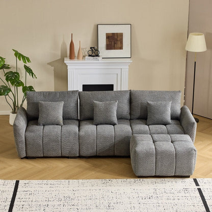Divano americano in tessuto bouclé con pouf - 3 posti 1 pouf