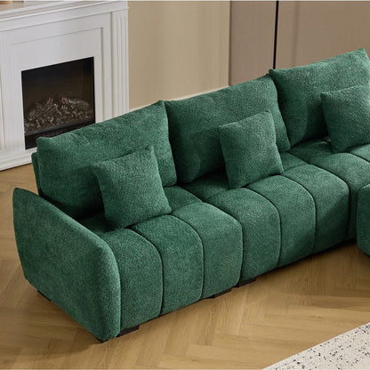 Divano americano in tessuto bouclé con pouf - 3 posti 1 pouf