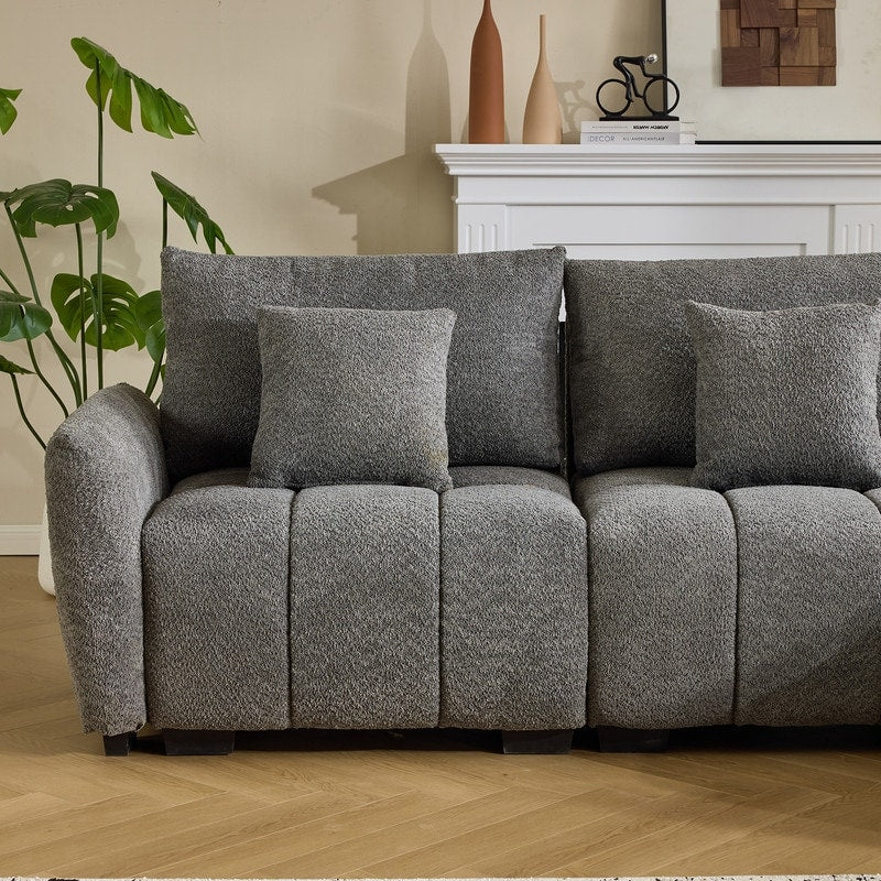 Divano americano in tessuto bouclé con pouf - 3 posti 1 pouf
