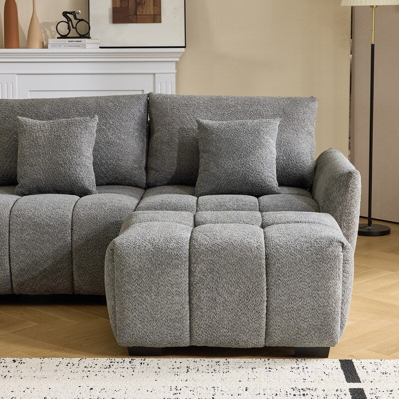 Divano americano in tessuto bouclé con pouf - 3 posti 1 pouf