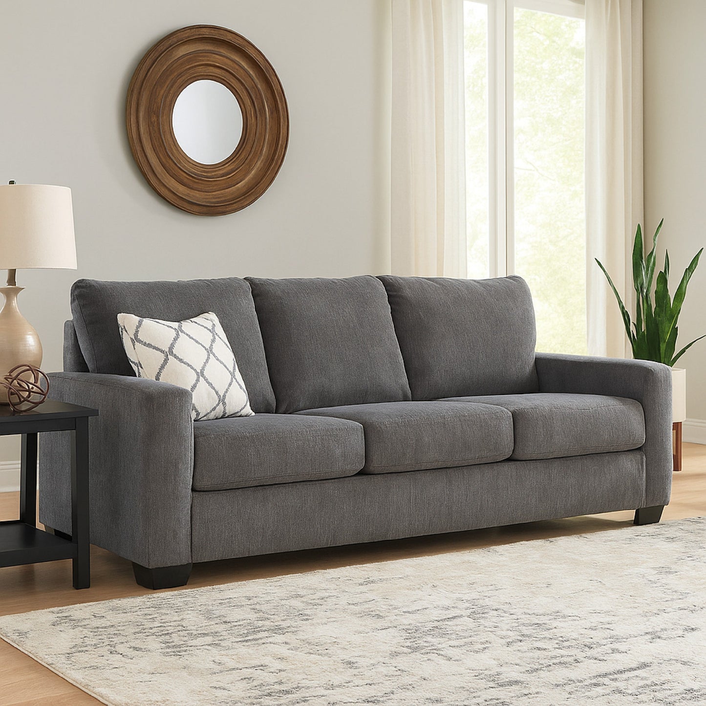 Divano letto Anise con letto matrimoniale estraibile, poliestere grigio peltro