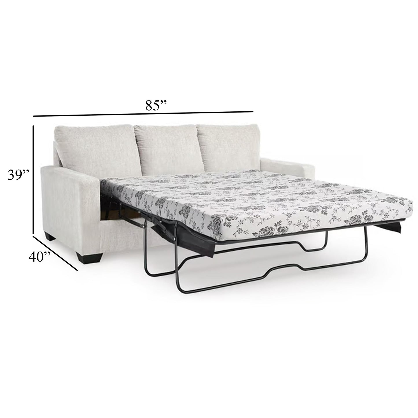 Divano letto Anise con letto matrimoniale estraibile, poliestere bianco neve