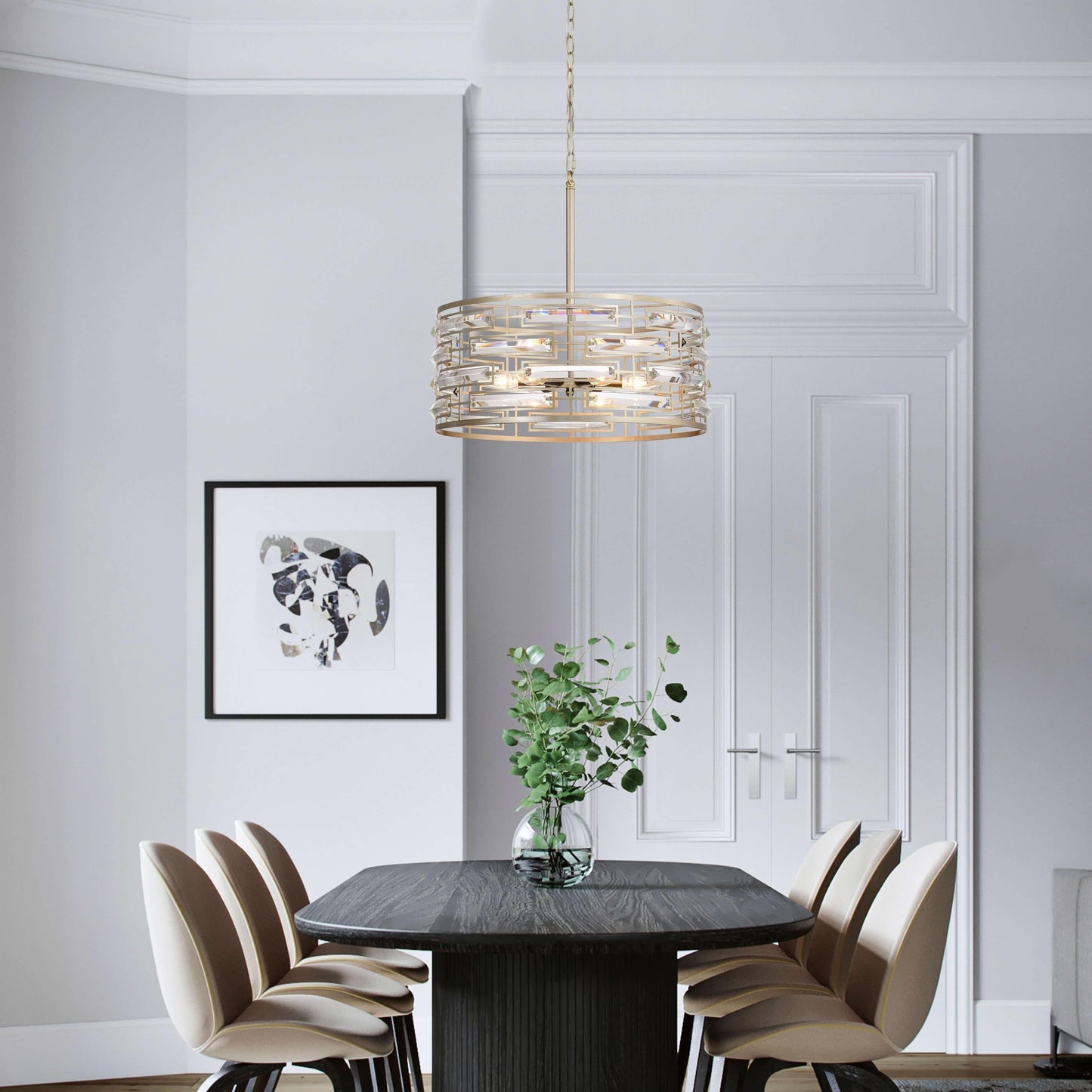 Lampadario Anita Drum Shade con prisma in vetro trasparente