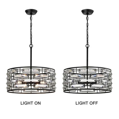 Lampadario Anita Drum Shade con prisma in vetro trasparente