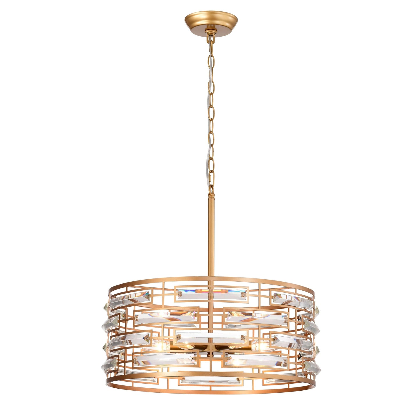 Lampadario Anita Drum Shade con prisma in vetro trasparente