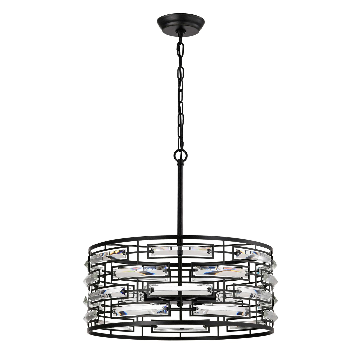 Lampadario Anita Drum Shade con prisma in vetro trasparente