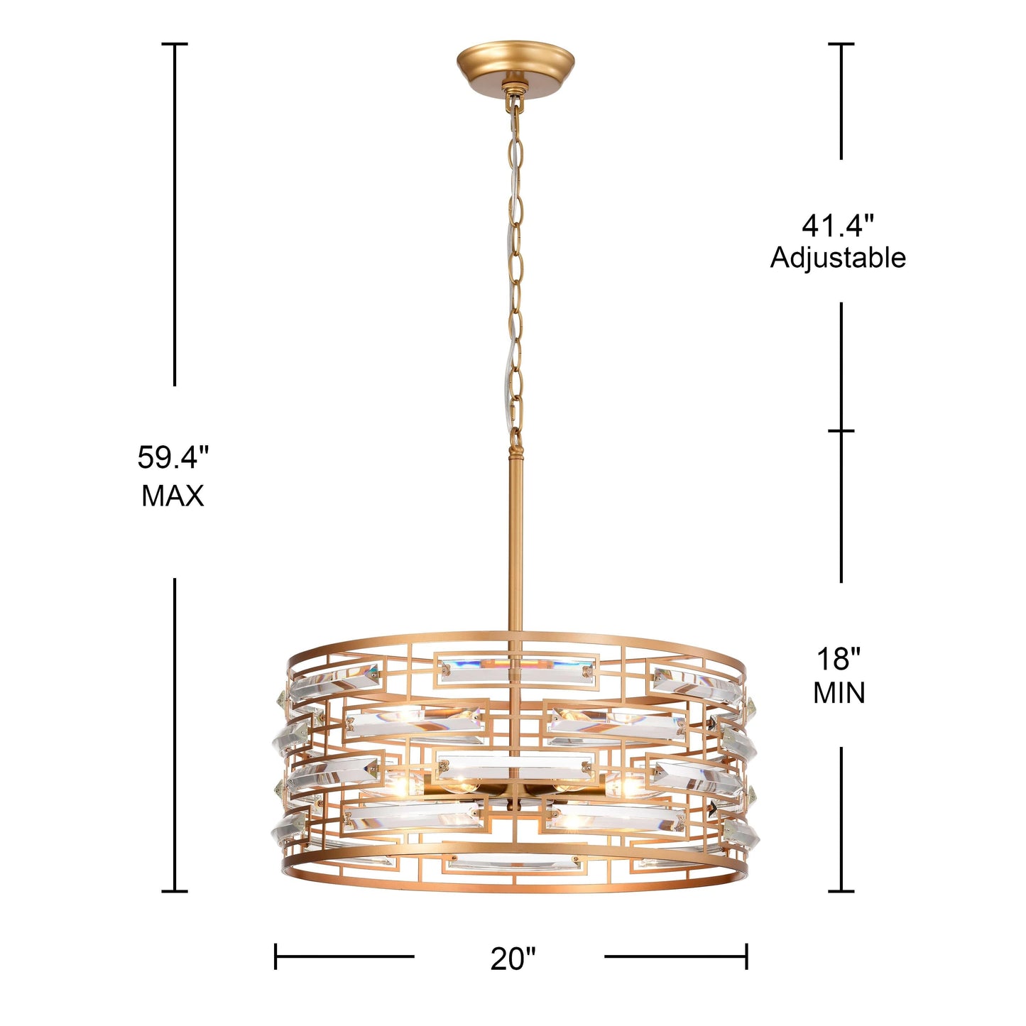 Lampadario Anita Drum Shade con prisma in vetro trasparente