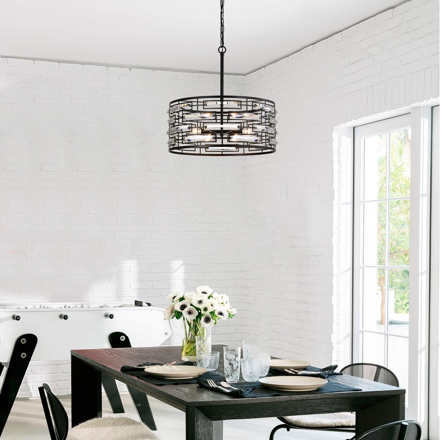 Lampadario Anita Drum Shade con prisma in vetro trasparente
