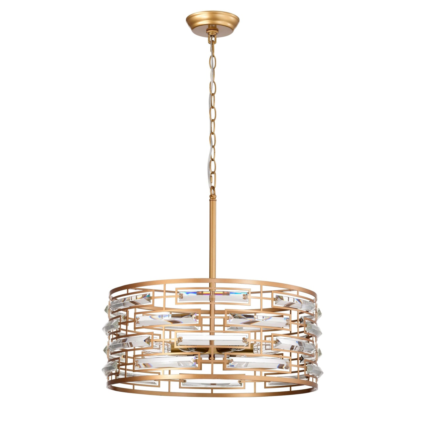 Lampadario Anita Drum Shade con prisma in vetro trasparente