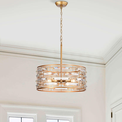 Lampadario Anita Drum Shade con prisma in vetro trasparente