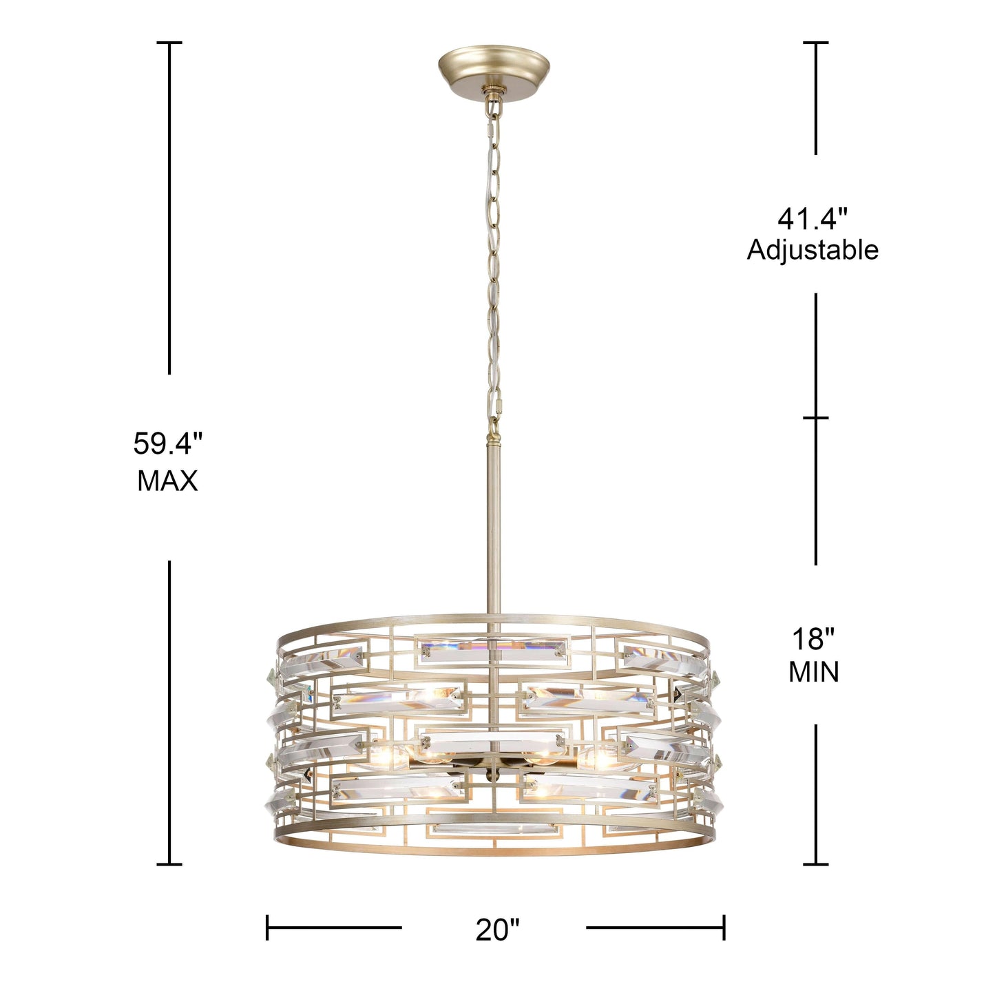 Lampadario Anita Drum Shade con prisma in vetro trasparente