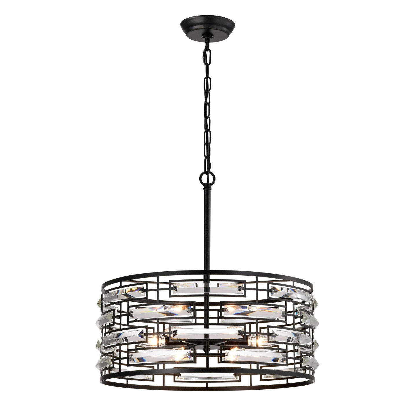 Lampadario Anita Drum Shade con prisma in vetro trasparente