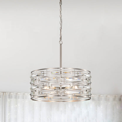 Lampadario Anita Drum Shade con prisma in vetro trasparente