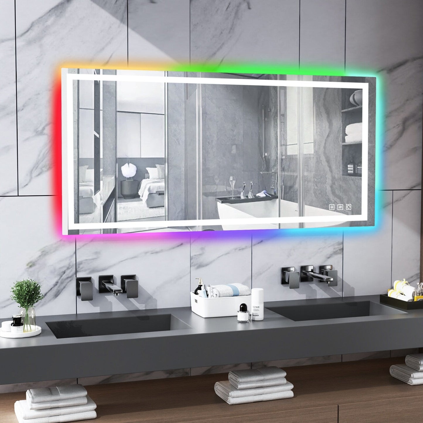 Specchio da bagno antiappannamento retroilluminato RGB e frontale a LED