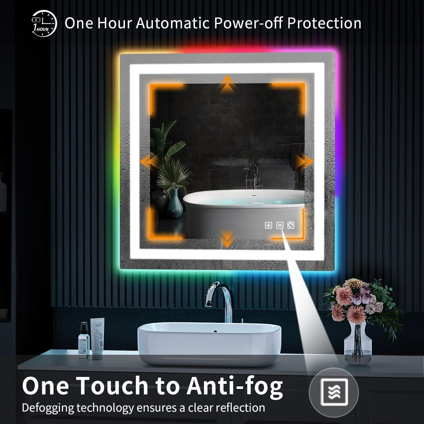 Specchio da bagno antiappannamento retroilluminato RGB e frontale a LED