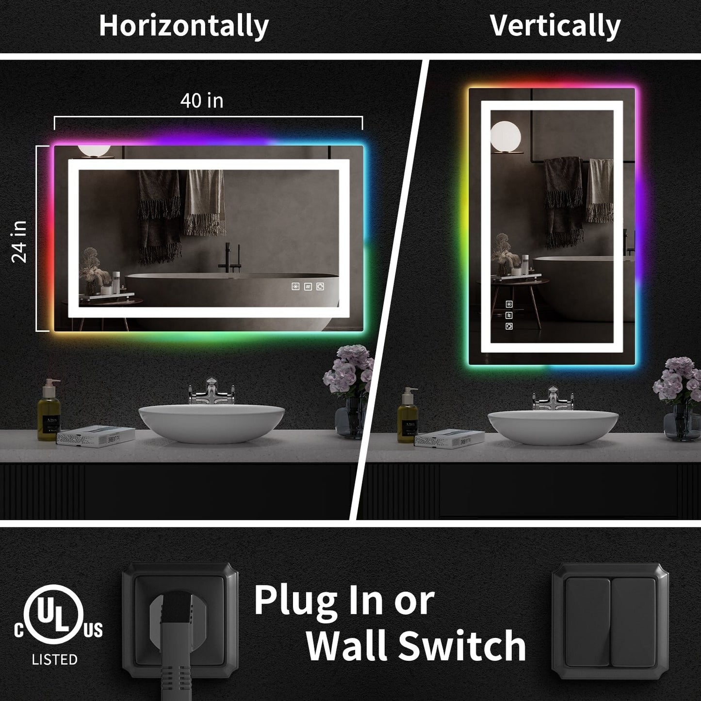 Specchio da bagno antiappannamento retroilluminato RGB e frontale a LED