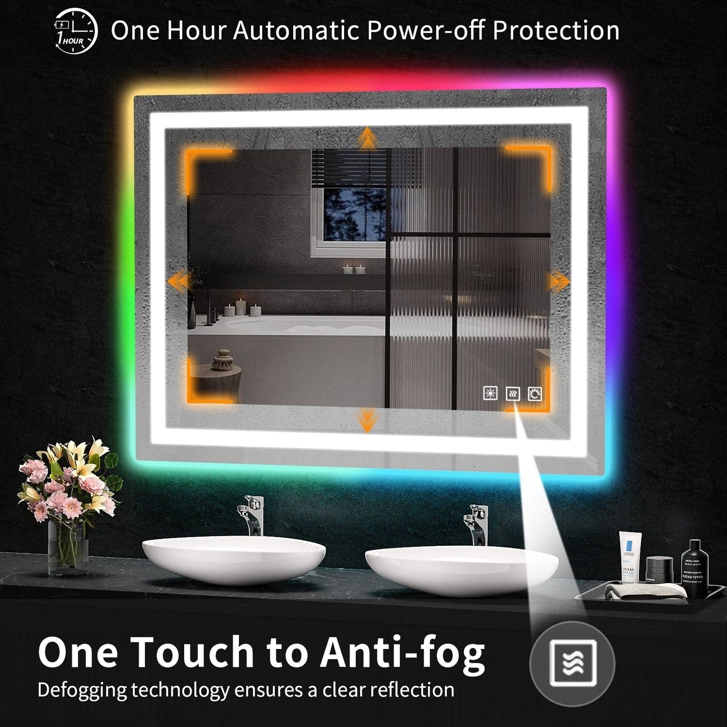 Specchio da bagno antiappannamento retroilluminato RGB e frontale a LED