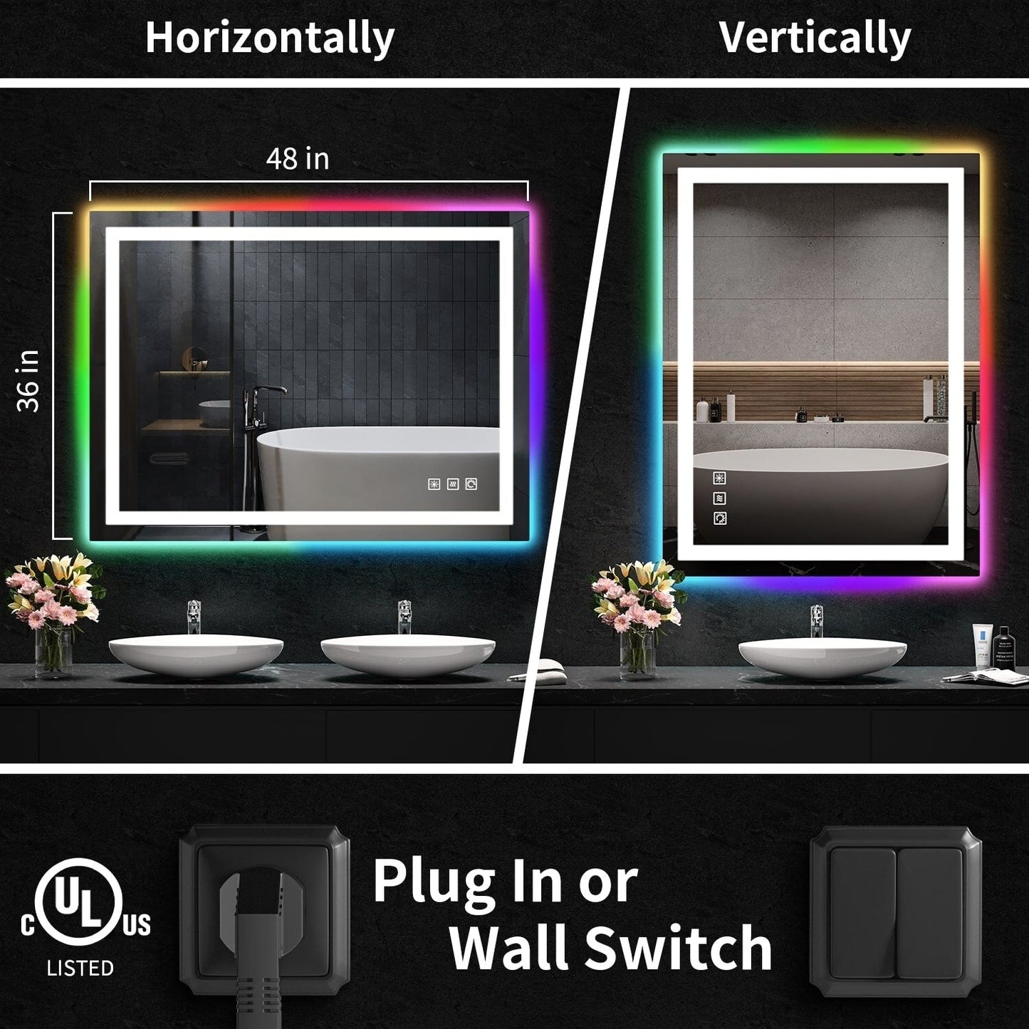 Specchio da bagno antiappannamento retroilluminato RGB e frontale a LED