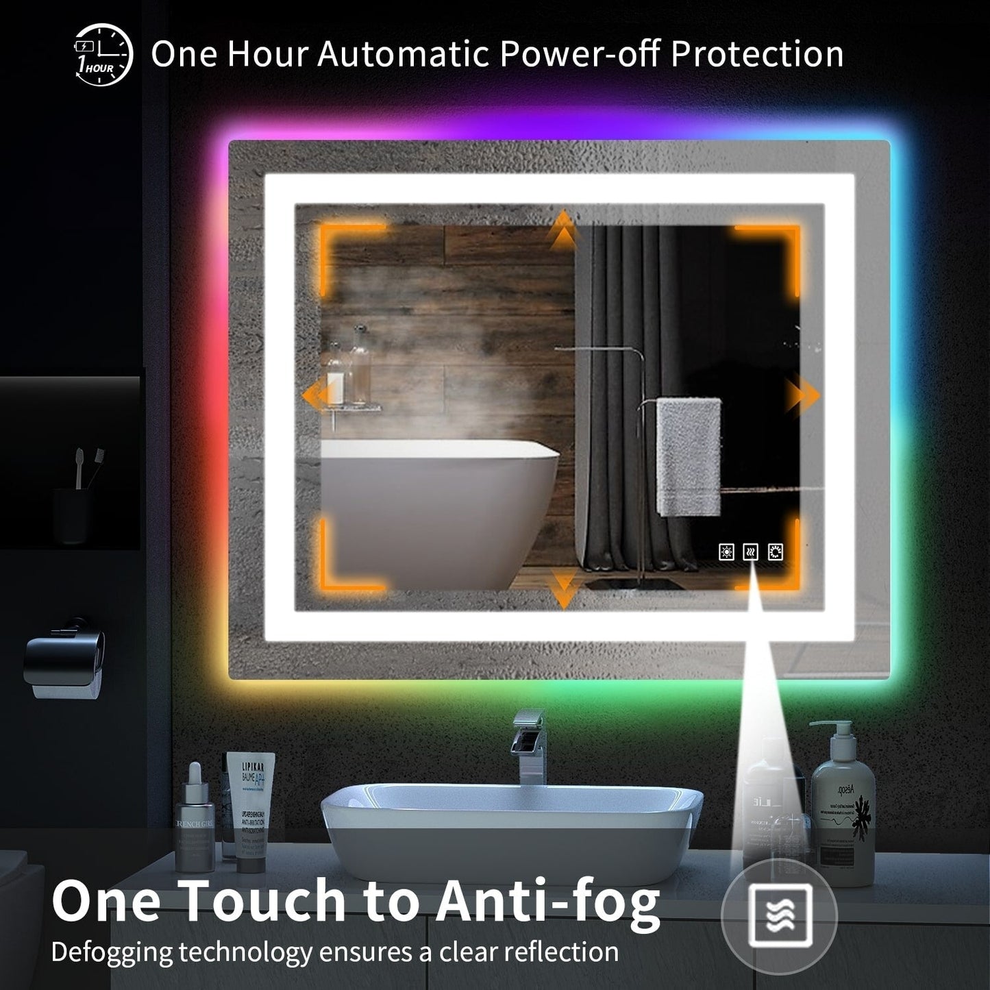 Specchio da bagno antiappannamento retroilluminato RGB e frontale a LED