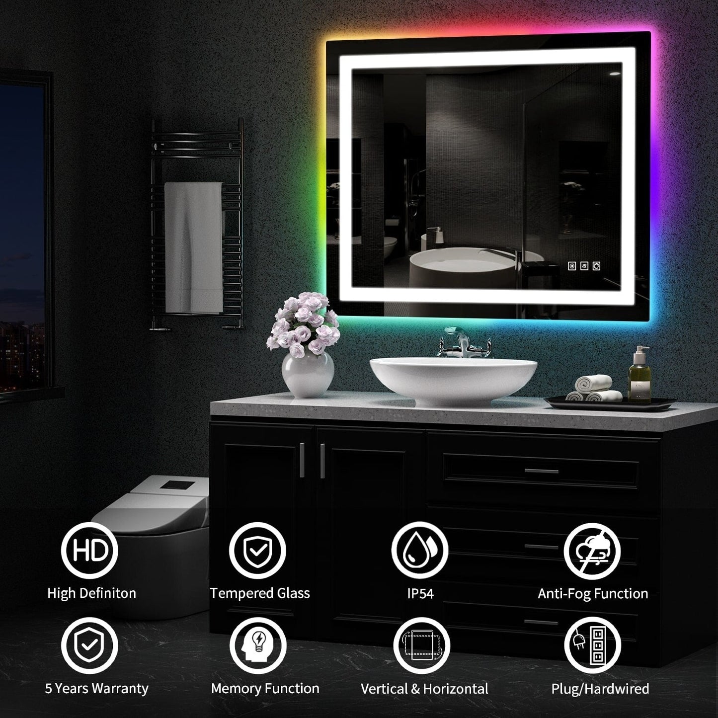Specchio da bagno antiappannamento retroilluminato RGB e frontale a LED