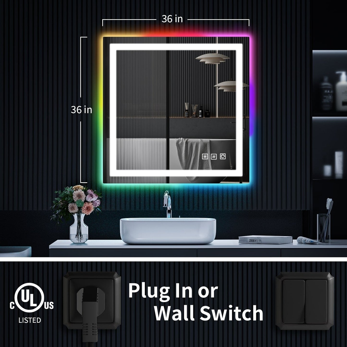 Specchio da bagno antiappannamento retroilluminato RGB e frontale a LED