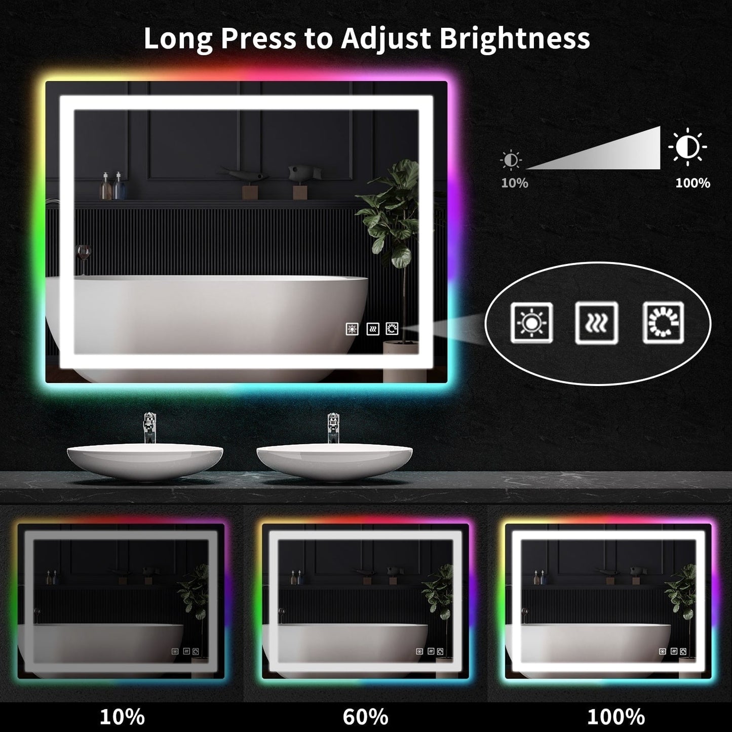 Specchio da bagno antiappannamento retroilluminato RGB e frontale a LED