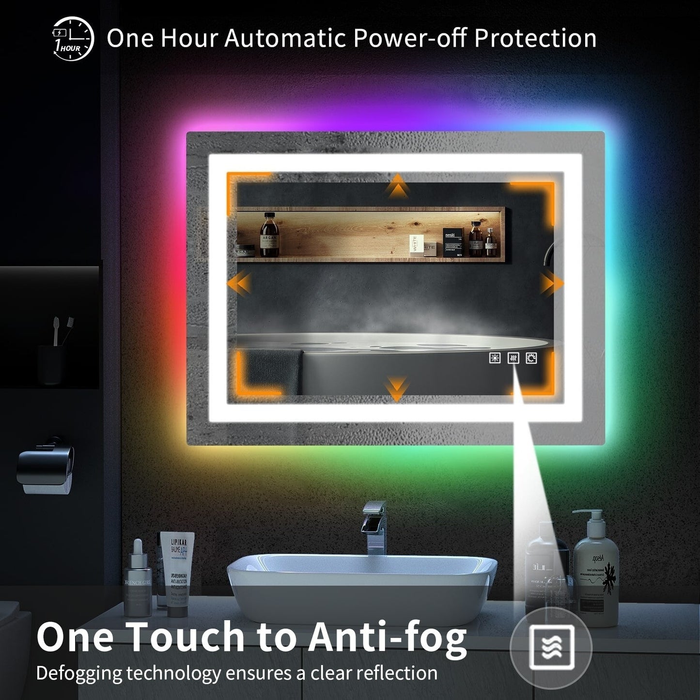 Specchio da bagno antiappannamento retroilluminato RGB e frontale a LED