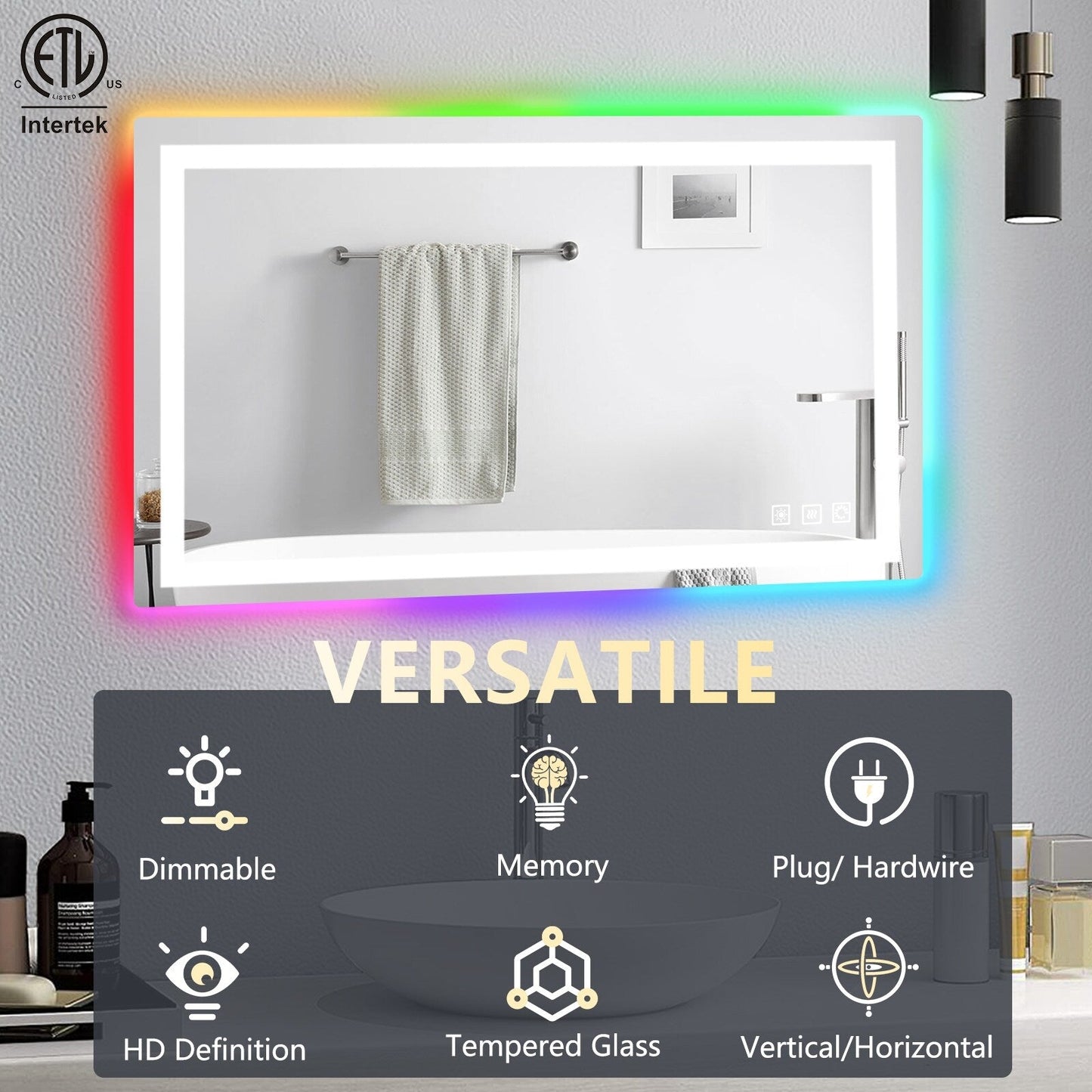 Specchio da bagno antiappannamento retroilluminato RGB e frontale a LED