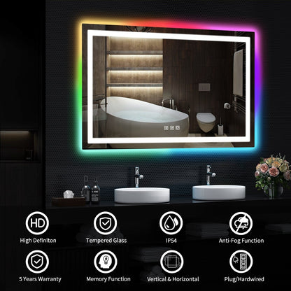 Specchio da bagno antiappannamento retroilluminato RGB e frontale a LED