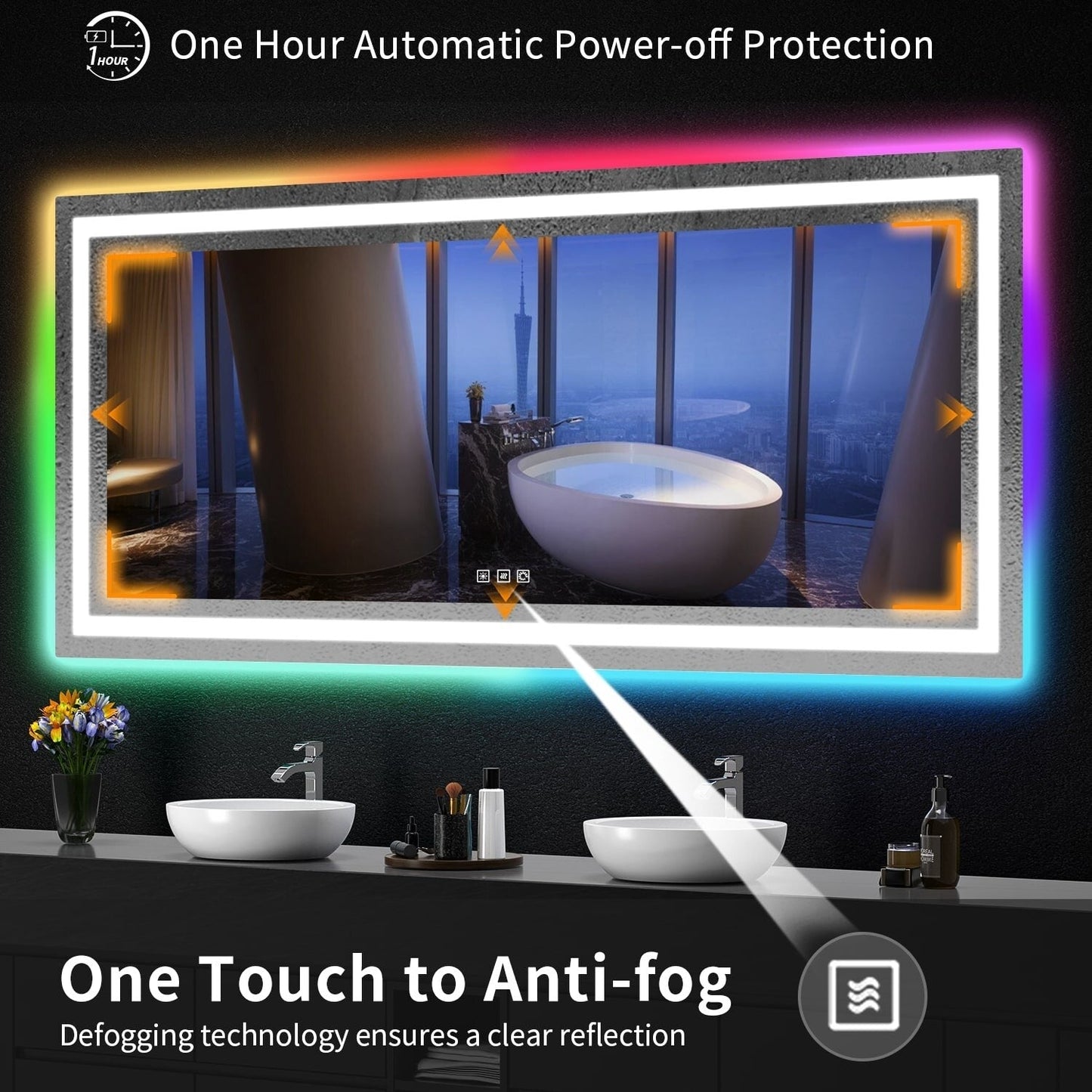Specchio da bagno antiappannamento retroilluminato RGB e frontale a LED