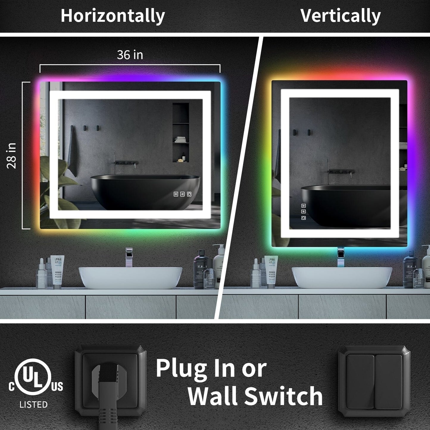 Specchio da bagno antiappannamento retroilluminato RGB e frontale a LED