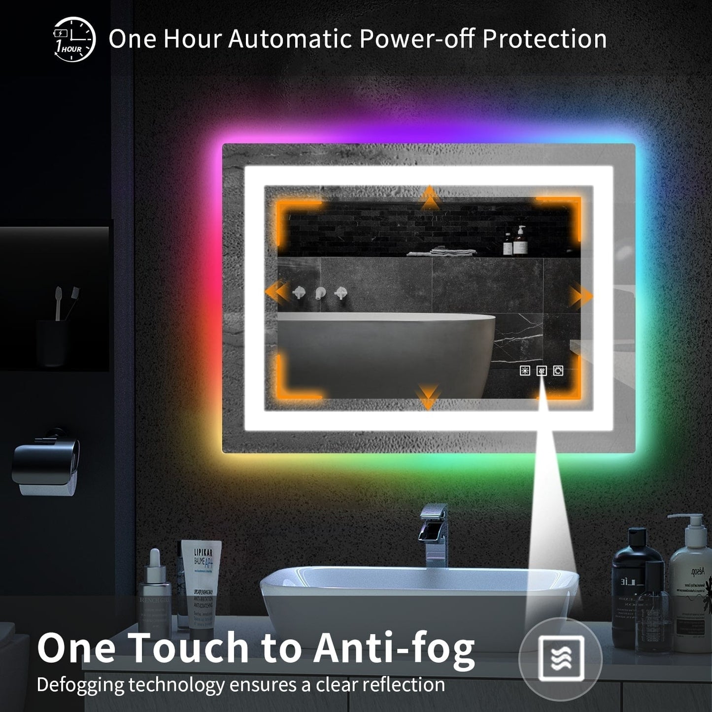 Specchio da bagno antiappannamento retroilluminato RGB e frontale a LED