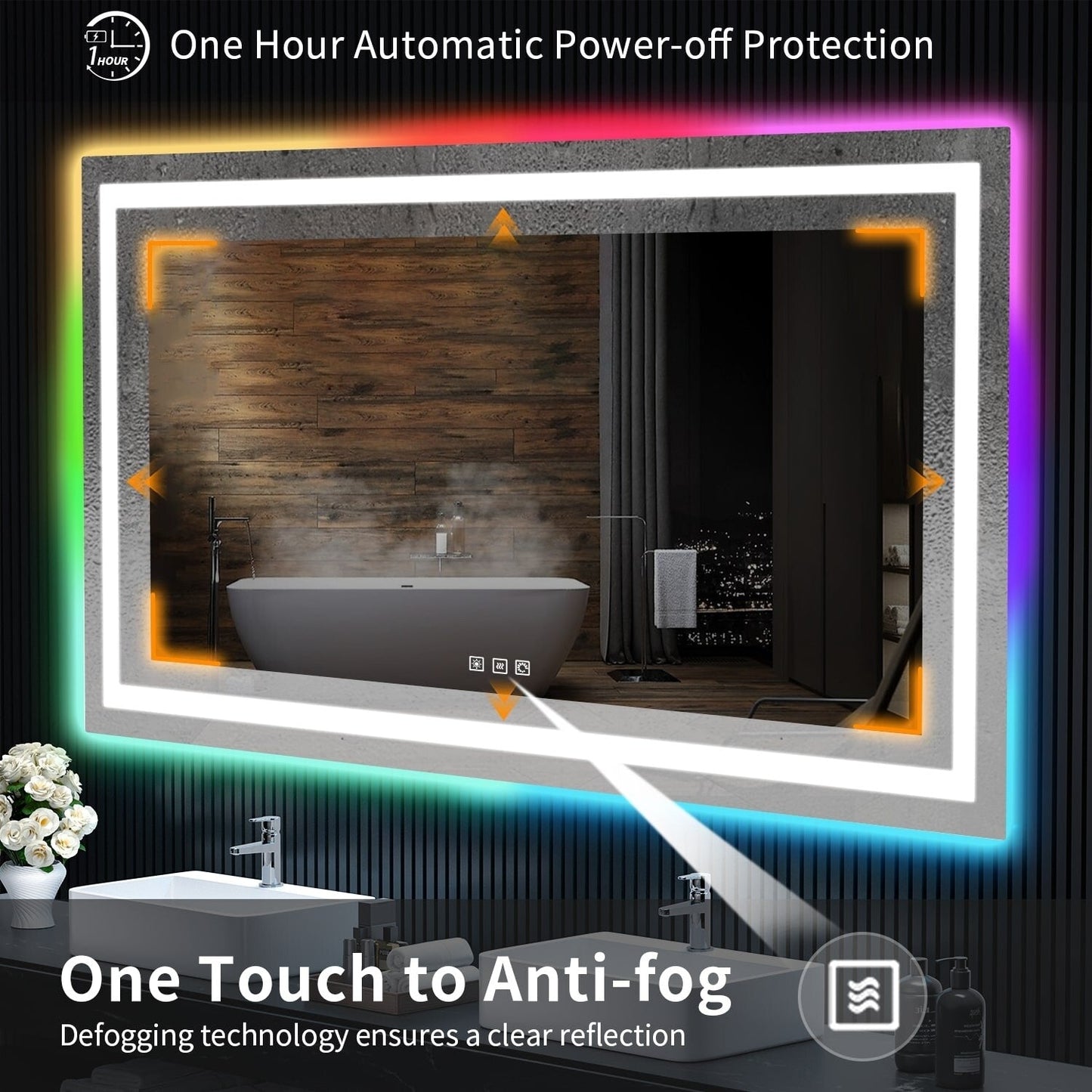 Specchio da bagno antiappannamento retroilluminato RGB e frontale a LED