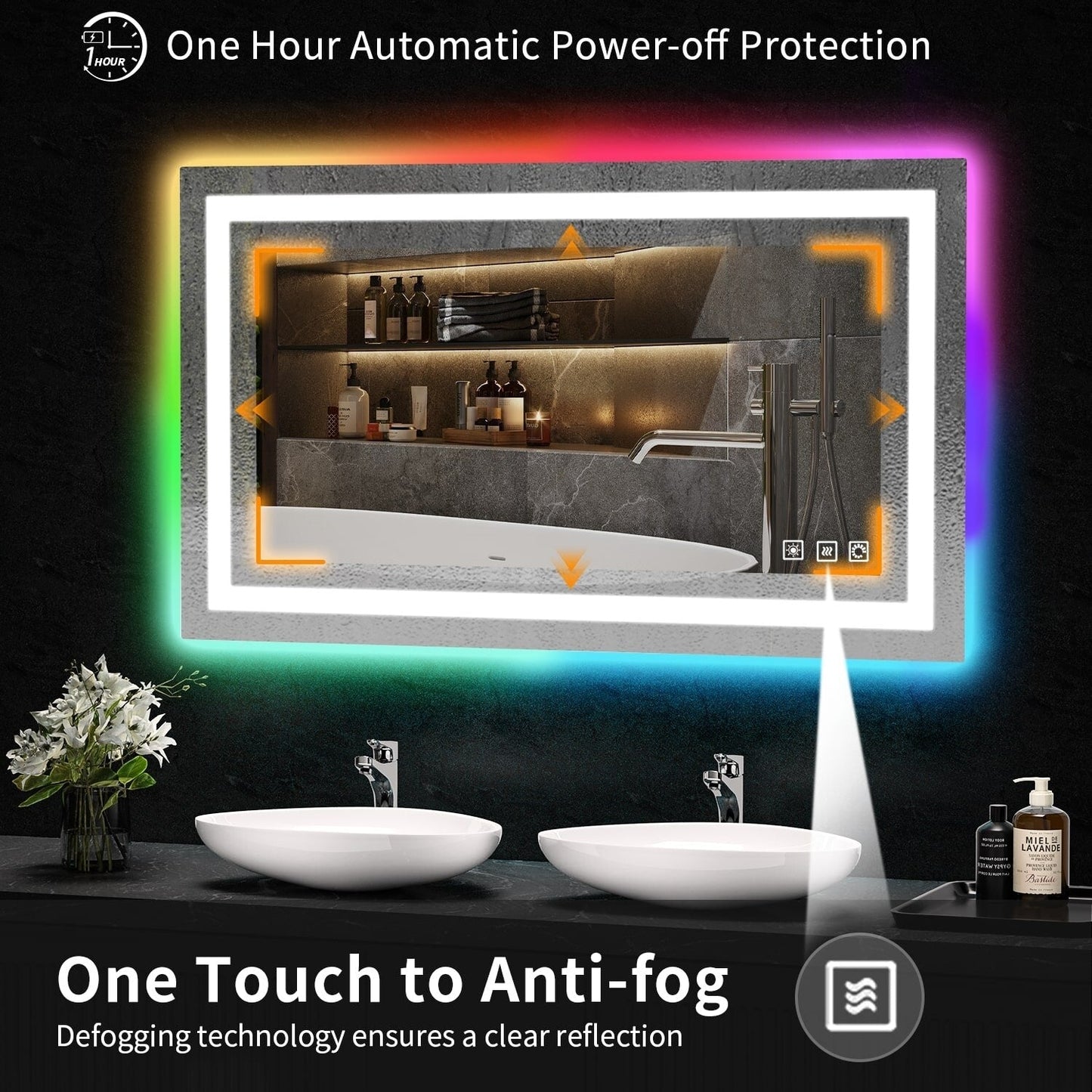 Specchio da bagno antiappannamento retroilluminato RGB e frontale a LED