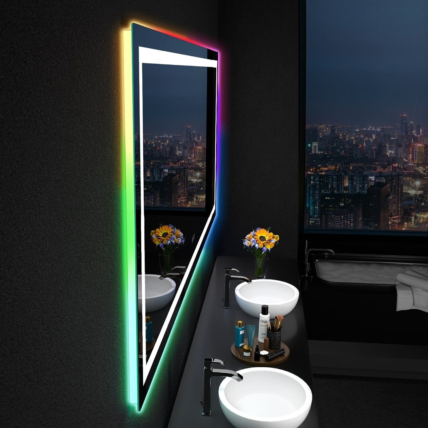 Specchio da bagno antiappannamento retroilluminato RGB e frontale a LED