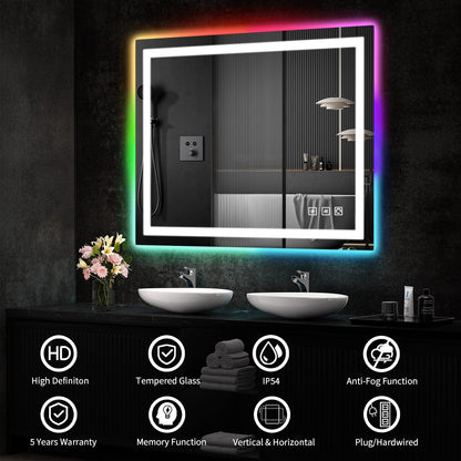 Specchio da bagno antiappannamento retroilluminato RGB e frontale a LED