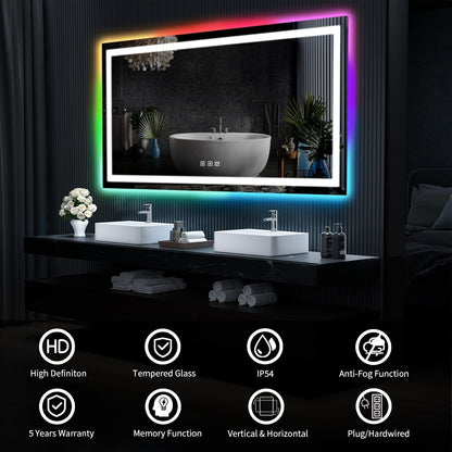 Specchio da bagno antiappannamento retroilluminato RGB e frontale a LED